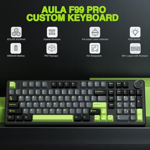 AULA F99 Pro Wireless Mechanical Keyboard with Knob,Creamy Sound,Tri-Mode BT5.0/USB-C/2.4GHz Hot Swappable Keyboard,Gasket Structure,RGB Backlit Computer Gaming Keyboards image
