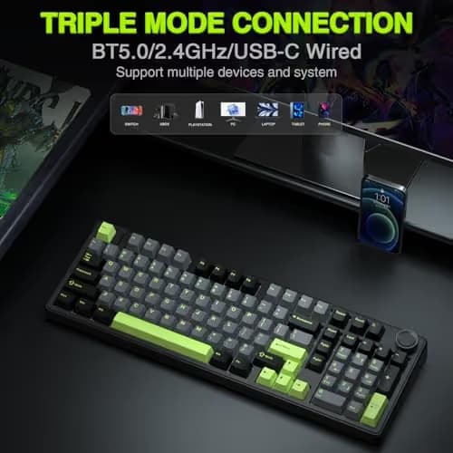 AULA F99 Pro Wireless Mechanical Keyboard with Knob,Creamy Sound,Tri-Mode BT5.0/USB-C/2.4GHz Hot Swappable Keyboard,Gasket Structure,RGB Backlit Computer Gaming Keyboards image