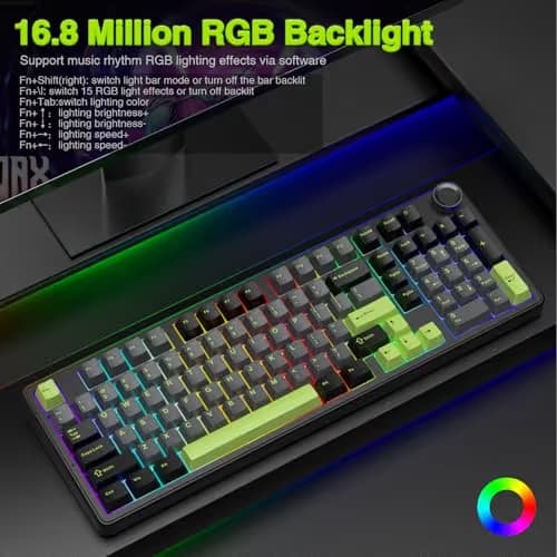 AULA F99 Pro Wireless Mechanical Keyboard with Knob,Creamy Sound,Tri-Mode BT5.0/USB-C/2.4GHz Hot Swappable Keyboard,Gasket Structure,RGB Backlit Computer Gaming Keyboards image