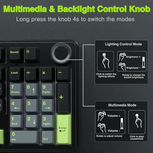 AULA F99 Pro Wireless Mechanical Keyboard with Knob,Creamy Sound,Tri-Mode BT5.0/USB-C/2.4GHz Hot Swappable Keyboard,Gasket Structure,RGB Backlit Computer Gaming Keyboards image