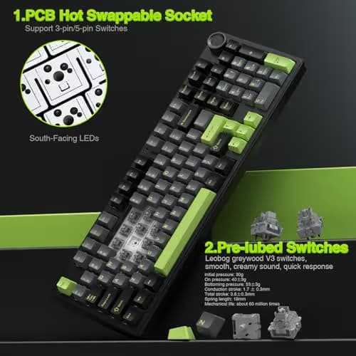 AULA F99 Pro Wireless Mechanical Keyboard with Knob,Creamy Sound,Tri-Mode BT5.0/USB-C/2.4GHz Hot Swappable Keyboard,Gasket Structure,RGB Backlit Computer Gaming Keyboards image