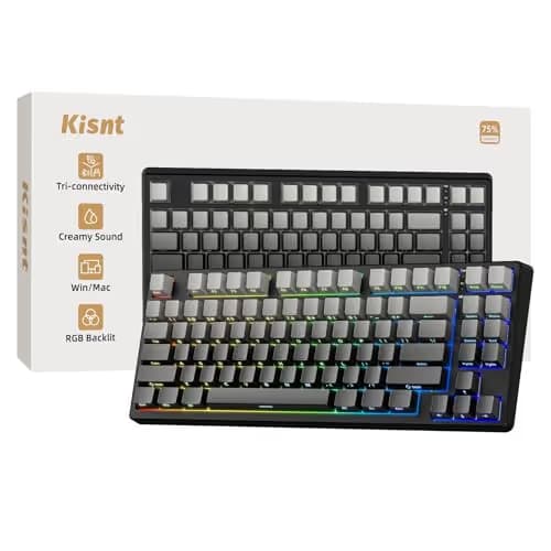 Kisnt KN85 Wireless Mechanical Gaming Keyboard, 75% Layout with RGB Backlit, Custom Hot Swappable, Creamy Sound, Bluetooth/2.4GHz/USB-C Compatible with Windows/Mac/PC(Gradient Gray, Side Printed) image