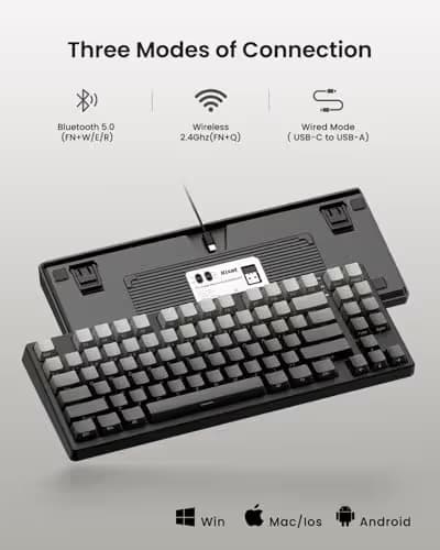 Kisnt KN85 Wireless Mechanical Gaming Keyboard, 75% Layout with RGB Backlit, Custom Hot Swappable, Creamy Sound, Bluetooth/2.4GHz/USB-C Compatible with Windows/Mac/PC(Gradient Gray, Side Printed) image