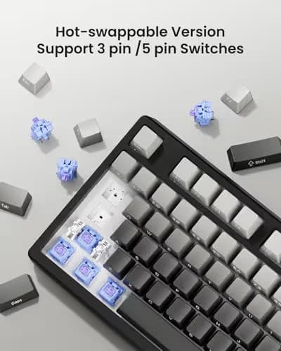 Kisnt KN85 Wireless Mechanical Gaming Keyboard, 75% Layout with RGB Backlit, Custom Hot Swappable, Creamy Sound, Bluetooth/2.4GHz/USB-C Compatible with Windows/Mac/PC(Gradient Gray, Side Printed) image