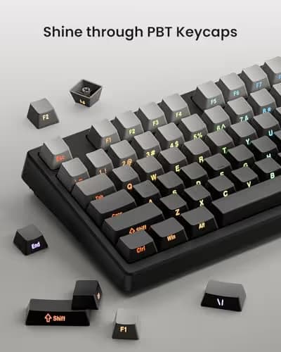 Kisnt KN85 Wireless Mechanical Gaming Keyboard, 75% Layout with RGB Backlit, Custom Hot Swappable, Creamy Sound, Bluetooth/2.4GHz/USB-C Compatible with Windows/Mac/PC(Gradient Gray, Side Printed) image