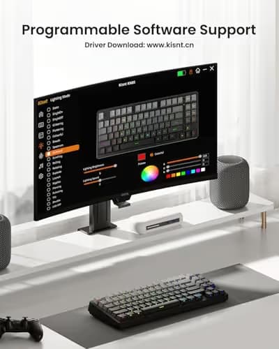 Kisnt KN85 Wireless Mechanical Gaming Keyboard, 75% Layout with RGB Backlit, Custom Hot Swappable, Creamy Sound, Bluetooth/2.4GHz/USB-C Compatible with Windows/Mac/PC(Gradient Gray, Side Printed) image
