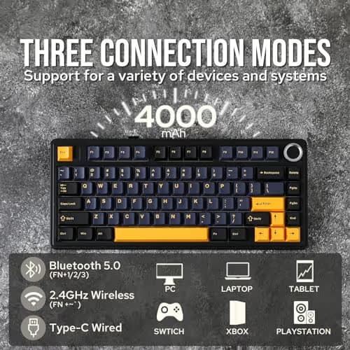 EPOMAKER x Aula F75 Gasket Mechanical Keyboard, 75% Wireless Hot Swappable Gaming Keyboard with Five-Layer Padding&Knob, BT/2.4GHz/USB-C, RGB (Black, LEOBOG Reaper Switch) image
