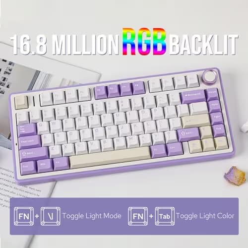 EPOMAKER x Aula F75 Gasket Mechanical Keyboard, 75% Wireless Hot Swappable Gaming Keyboard with Five-Layer Padding&Knob, BT/2.4GHz/USB-C, RGB (Purple, LEOBOG Reaper Switch) image