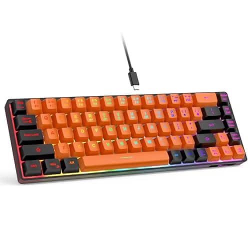 GEODMAER 65% Gaming Keyboard, LED Backlit Mini Wired Keyboard, Ultra-Compact Anti-Ghosting No-Conflict 68 Keys Membrane Gaming Wired Keyboard for PC Laptop Windows Gamer(Orange-Black) image