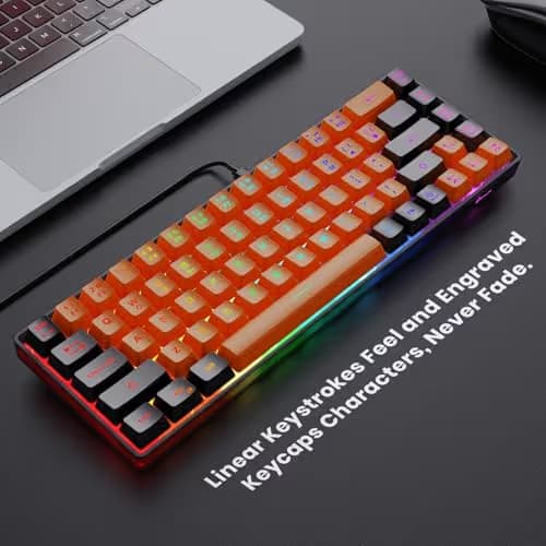 GEODMAER 65% Gaming Keyboard, LED Backlit Mini Wired Keyboard, Ultra-Compact Anti-Ghosting No-Conflict 68 Keys Membrane Gaming Wired Keyboard for PC Laptop Windows Gamer(Orange-Black) image