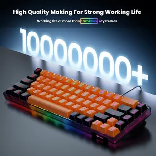 GEODMAER 65% Gaming Keyboard, LED Backlit Mini Wired Keyboard, Ultra-Compact Anti-Ghosting No-Conflict 68 Keys Membrane Gaming Wired Keyboard for PC Laptop Windows Gamer(Orange-Black) image