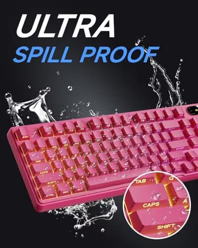 EWEADN V102 Wired Keyboard, 98 Keys Creamy Gaming Keyboard with Number Pad, Display Screen & Media Knob RGB Silent Wired Cute Computer Keyboard for Laptop PC Gamer - Dark Pink image