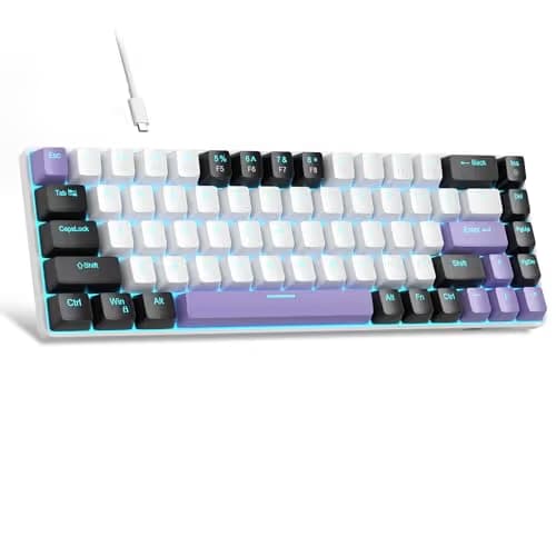 MageGee Portable 60% Mechanical Gaming Keyboard, MK-Box LED Backlit Compact 68 Keys Mini Wired Office Keyboard with Red Switch for Windows Laptop PC Mac - White/Purple main image