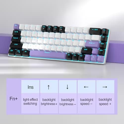 MageGee Portable 60% Mechanical Gaming Keyboard, MK-Box LED Backlit Compact 68 Keys Mini Wired Office Keyboard with Red Switch for Windows Laptop PC Mac - White/Purple image