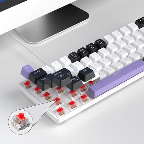 MageGee Portable 60% Mechanical Gaming Keyboard, MK-Box LED Backlit Compact 68 Keys Mini Wired Office Keyboard with Red Switch for Windows Laptop PC Mac - White/Purple image