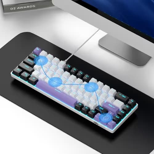 MageGee Portable 60% Mechanical Gaming Keyboard, MK-Box LED Backlit Compact 68 Keys Mini Wired Office Keyboard with Red Switch for Windows Laptop PC Mac - White/Purple image