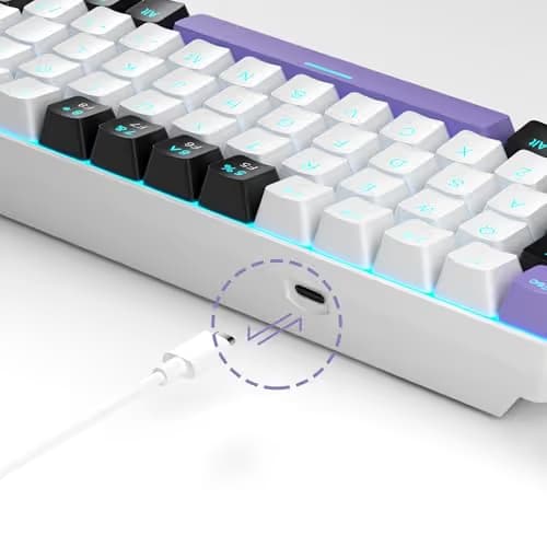 MageGee Portable 60% Mechanical Gaming Keyboard, MK-Box LED Backlit Compact 68 Keys Mini Wired Office Keyboard with Red Switch for Windows Laptop PC Mac - White/Purple image