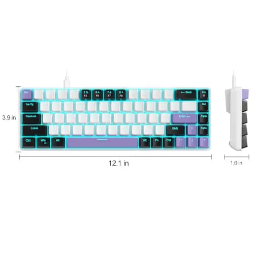 MageGee Portable 60% Mechanical Gaming Keyboard, MK-Box LED Backlit Compact 68 Keys Mini Wired Office Keyboard with Red Switch for Windows Laptop PC Mac - White/Purple image
