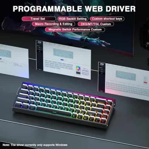 AULA Hero 68 HE 60% Gaming Keyboard Wired, Hall Effect Magnetic Switch Keyboard with 8K Hz Polling Rate, Side Printed PBT Keycaps, RGB Backlit Light Box, Customizable Web Software for PC/Mac Gamers image