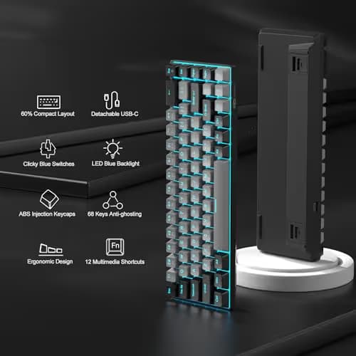 MageGee Portable 60% Mechanical Gaming Keyboard, MK-Box LED Backlit Compact 68 Keys Mini Wired Office Keyboard with Blue Switch for Windows Laptop PC Mac - Grey/Black image