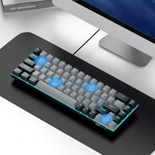 MageGee Portable 60% Mechanical Gaming Keyboard, MK-Box LED Backlit Compact 68 Keys Mini Wired Office Keyboard with Blue Switch for Windows Laptop PC Mac - Grey/Black image