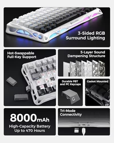 GravaStar Mercury K1 75% Wireless Mechanical Gaming Keyboard, Aluminum Alloy Exoskeleton Design, Gasket Custom Keyboard Hot-Swap Socket, Linear Switches, RGB Backlit image