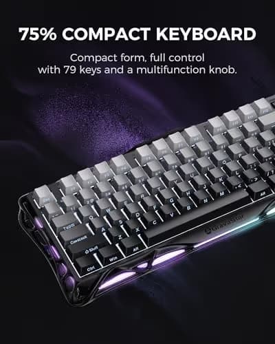 GravaStar Mercury K1 75% Wireless Mechanical Gaming Keyboard, Aluminum Alloy, Gasket Compact Custom Keyboard Hot-Swap Socket, Linear Switches, RGB Backlit - Gradient Black image
