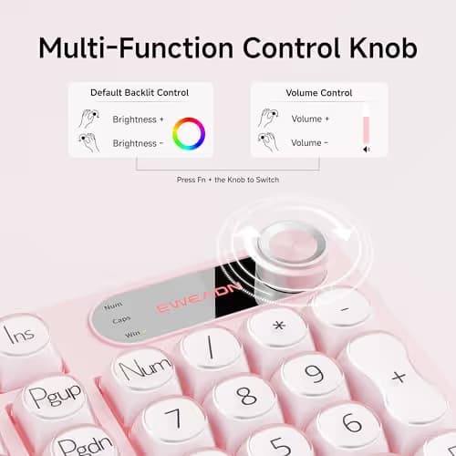 EWEADN V102 Wired Keyboard, 98 Keys Creamy Gaming Keyboard with Number Pad, Display Screen & Media Knob RGB Silent Wired Cute Computer Keyboard for Laptop PC Gamer - Pink image