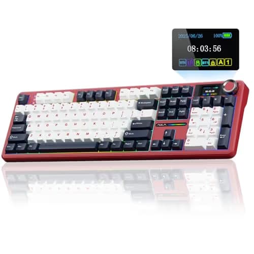 AULA F108 PRO - Wireless Mechanical Keyboard with Screen&Knob,Hot Swappable Gaming Keyboard with 8000mAh Battery,Pre-lubed Switches,RGB Backlit,PBT Keycaps Creamy Sounding Computer Keyboards,104 Keys image
