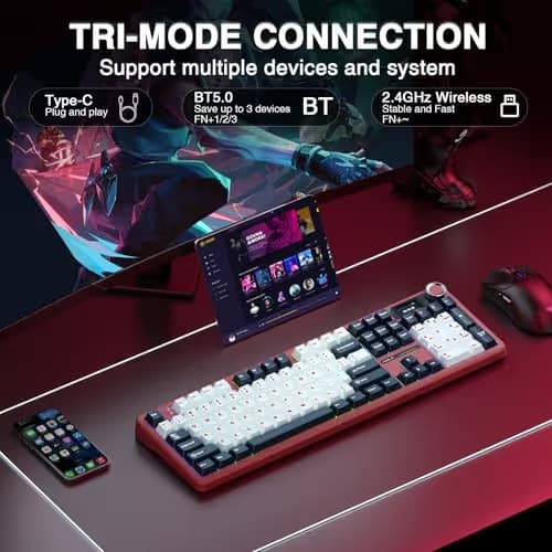 AULA F108 PRO - Wireless Mechanical Keyboard with Screen&Knob,Hot Swappable Gaming Keyboard with 8000mAh Battery,Pre-lubed Switches,RGB Backlit,PBT Keycaps Creamy Sounding Computer Keyboards,104 Keys image