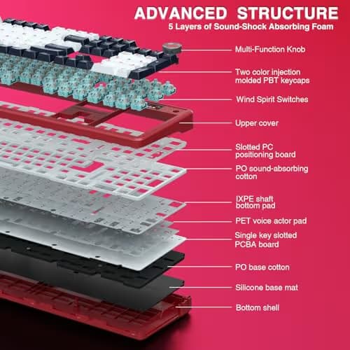 AULA F108 PRO - Wireless Mechanical Keyboard with Screen&Knob,Hot Swappable Gaming Keyboard with 8000mAh Battery,Pre-lubed Switches,RGB Backlit,PBT Keycaps Creamy Sounding Computer Keyboards,104 Keys image