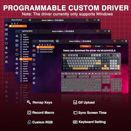 AULA F108 PRO - Wireless Mechanical Keyboard with Screen&Knob,Hot Swappable Gaming Keyboard with 8000mAh Battery,Pre-lubed Switches,RGB Backlit,PBT Keycaps Creamy Sounding Computer Keyboards,104 Keys image