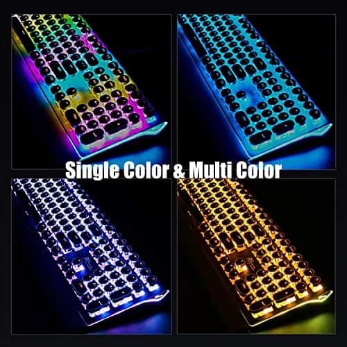 RK ROYAL KLUDGE S108 Typewriter Keyboard, Retro Mechanical Gaming Keyboard Wired 108 Keys with RGB Backlit Sidelight, Detachable Wrist Rest, Round Keycaps Blue Switches - Black image