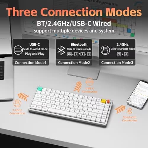 nuphy Air75 V3 Hot Swappable Wireless Mechanical Keyboard, 84 Keys 75% Custom Low Profile Keyboard with Knob, RGB Backlit, Gasket Mounted, Support Bluetooth/2.4GHz/USB-C,White-Red Nano image