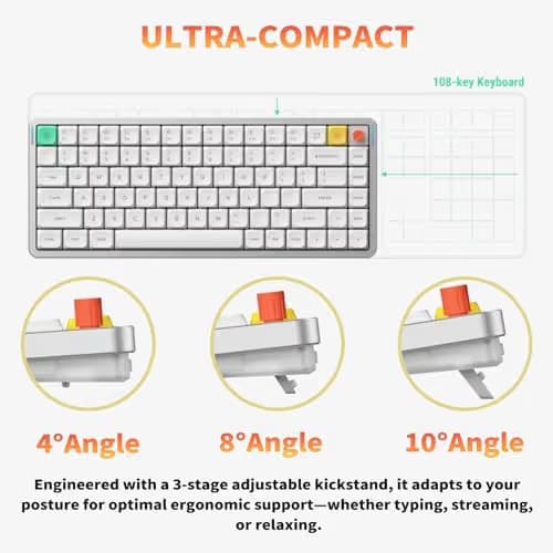 nuphy Air75 V3 Hot Swappable Wireless Mechanical Keyboard, 84 Keys 75% Custom Low Profile Keyboard with Knob, RGB Backlit, Gasket Mounted, Support Bluetooth/2.4GHz/USB-C,White-Red Nano image