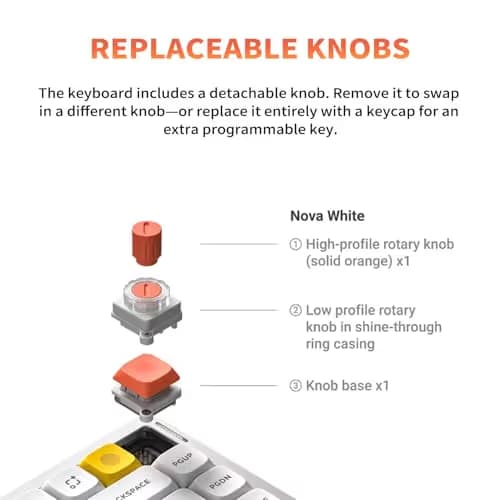 nuphy Air75 V3 Hot Swappable Wireless Mechanical Keyboard, 84 Keys 75% Custom Low Profile Keyboard with Knob, RGB Backlit, Gasket Mounted, Support Bluetooth/2.4GHz/USB-C,White-Red Nano image