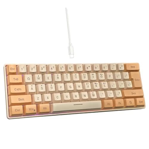 Snpurdiri 60% Wired Gaming Keyboard, RGB Backlit Ultra-Compact Mini Keyboard, Waterproof Mini Compact 61 Keys Keyboard for PC/Mac Gamer, Typist, Travel (Orange and Cream) main image