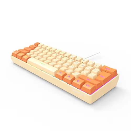 Snpurdiri 60% Wired Gaming Keyboard, RGB Backlit Ultra-Compact Mini Keyboard, Waterproof Mini Compact 61 Keys Keyboard for PC/Mac Gamer, Typist, Travel (Orange and Cream) image