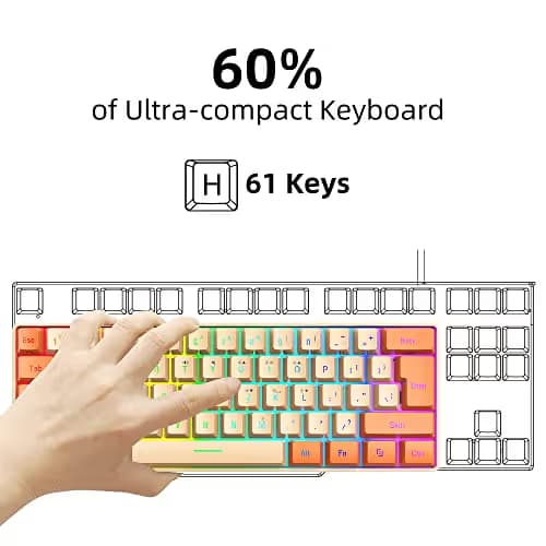 Snpurdiri 60% Wired Gaming Keyboard, RGB Backlit Ultra-Compact Mini Keyboard, Waterproof Mini Compact 61 Keys Keyboard for PC/Mac Gamer, Typist, Travel (Orange and Cream) image