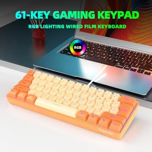 Snpurdiri 60% Wired Gaming Keyboard, RGB Backlit Ultra-Compact Mini Keyboard, Waterproof Mini Compact 61 Keys Keyboard for PC/Mac Gamer, Typist, Travel (Orange and Cream) image