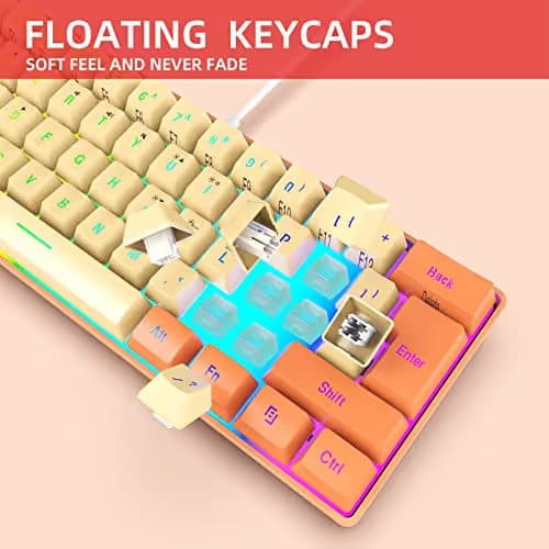 Snpurdiri 60% Wired Gaming Keyboard, RGB Backlit Ultra-Compact Mini Keyboard, Waterproof Mini Compact 61 Keys Keyboard for PC/Mac Gamer, Typist, Travel (Orange and Cream) image