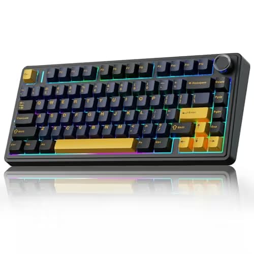 AULA F75 75% Wireless Mechanical Keyboard, Hot Swappable Creamy Keyboard, Pre-lubed Greywood Switches RGB Backlit Gaming Keyboards, 2.4GHz/Type-C/BT5.0(Cool Black) main image