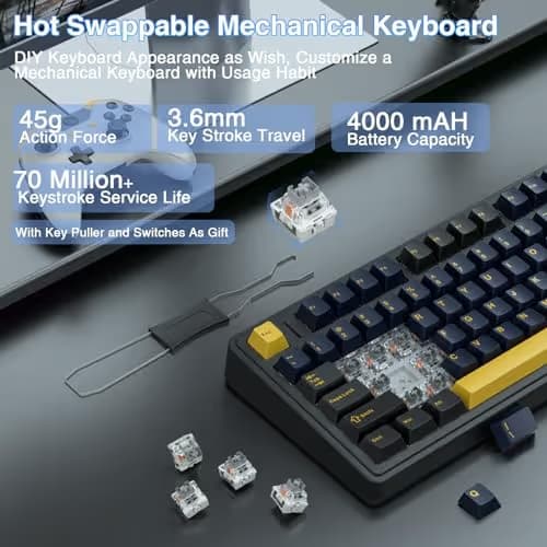 AULA F75 75% Wireless Mechanical Keyboard, Hot Swappable Creamy Keyboard, Pre-lubed Greywood Switches RGB Backlit Gaming Keyboards, 2.4GHz/Type-C/BT5.0(Cool Black) image