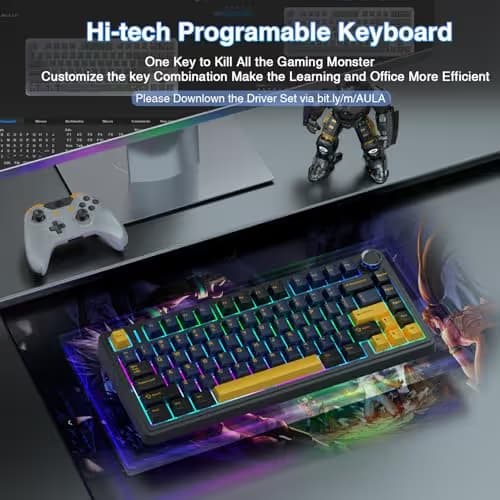 AULA F75 75% Wireless Mechanical Keyboard, Hot Swappable Creamy Keyboard, Pre-lubed Greywood Switches RGB Backlit Gaming Keyboards, 2.4GHz/Type-C/BT5.0(Cool Black) image