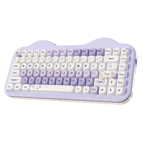 YUNZII C75 Wireless Mechanical Keyboard,75% Layout, Hot-Swappable NKRO,BT5.0/2.4G/USB-C Mode,Dye-Sub PBT MOA Keycaps,RGB Gasket Mount,Cute Cake Design for Mac/Win/Gaming (Purple, Candy Switch) image