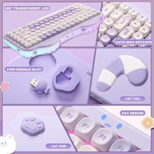 YUNZII C75 Wireless Mechanical Keyboard,75% Layout, Hot-Swappable NKRO,BT5.0/2.4G/USB-C Mode,Dye-Sub PBT MOA Keycaps,RGB Gasket Mount,Cute Cake Design for Mac/Win/Gaming (Purple, Candy Switch) image