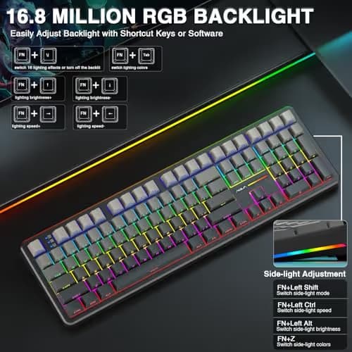 AULA F108 Wireless Mechanical Keyboard, Full Size Gaming Keyboard with Number Pad, Side Printed PBT Keycaps, Pre-lubed Switches, RGB Backlit, Hot Swappable Creamy Sounding Computer Keyboards, 108 keys image