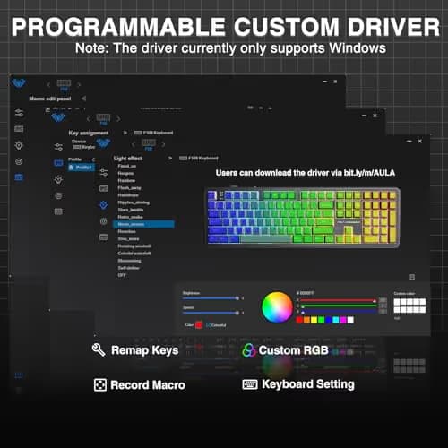AULA F108 Wireless Mechanical Keyboard, Full Size Gaming Keyboard with Number Pad, Side Printed PBT Keycaps, Pre-lubed Switches, RGB Backlit, Hot Swappable Creamy Sounding Computer Keyboards, 108 keys image
