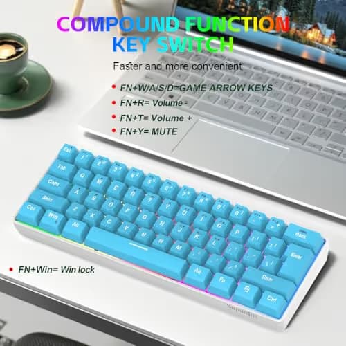 Snpurdiri 60% Wired Gaming Keyboard, Small Ultra-Compact 61 Keys RGB Backlit 60 Percent Gaming Keyboard for PC/Mac Gamer, Typist, Travel, Easy to Carry on Business Trip (Blue) image