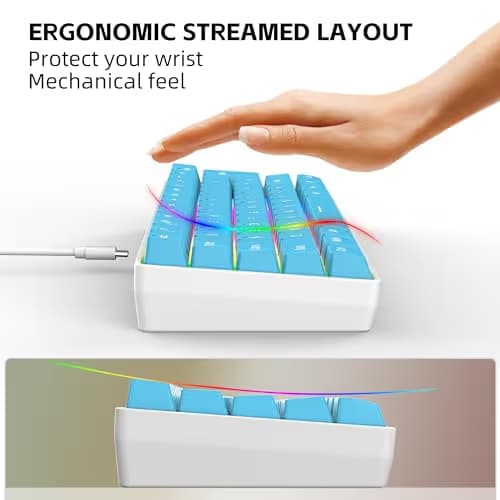 Snpurdiri 60% Wired Gaming Keyboard, Small Ultra-Compact 61 Keys RGB Backlit 60 Percent Gaming Keyboard for PC/Mac Gamer, Typist, Travel, Easy to Carry on Business Trip (Blue) image